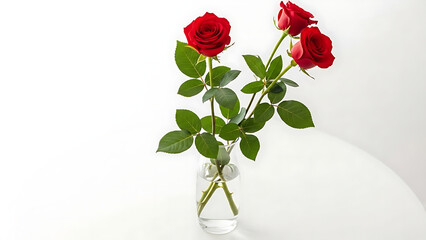 Two Red Roses in Glass Vase.