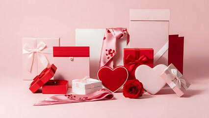 Valentines Day gift boxes and hearts.