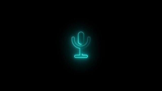 futuristic neon-style audio microphone icon with smooth glowing line animation on a dark background. This animated icon represents sound recording, podcasting, voice control, music production,