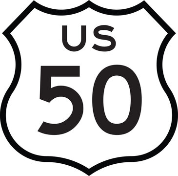 US Route 50 Highway Shield Cutout Sign Road Numbered System Design Vector