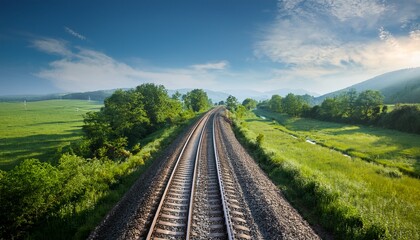 Fototapeta premium Railway Tracks Stretching Through Green Countryside
