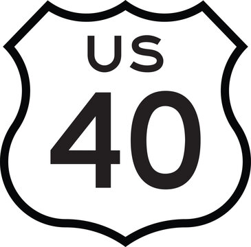 US Route 40 Highway Shield Cutout Sign Road Numbered System Design Vector