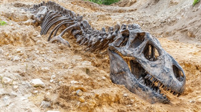 Large dinosaur skeleton found in excavation site during a geological survey
