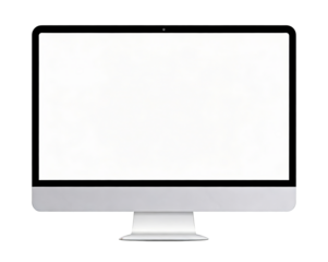 Modern flat - screen computer monitor with blank white display, featuring sleek silver and black design. Isolated on white background, ideal for technology, digital device, or office product concepts.