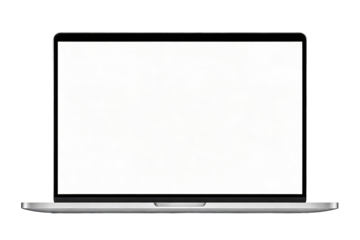 Laptop with blank white screen isolated on white background. Portable computer device, modern electronics, suitable for tech, office, or digital context illustrations.