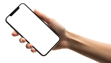 Hand holding blank smartphone screen for mockup or advertisement