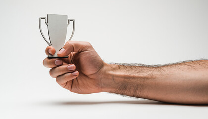Man holding trophy in fist, symbolizing victory and achievement