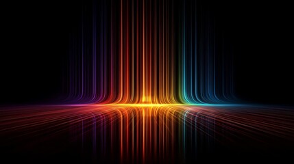 Vibrant rainbow glowing vertical lines of light rising from a luminous horizontal plane