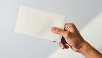 Hand holding blank white envelope for business or personal correspondence