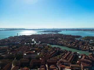 Murano Island in Venice, aerial view from a drone, Italy