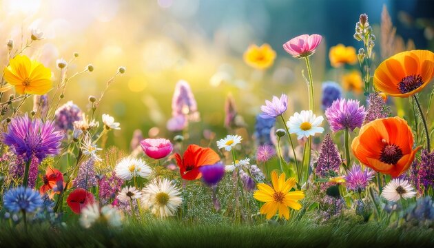Vibrant Wildflower Meadow Border Floral Design Spring Summer Blooms