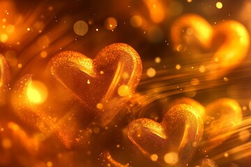Shimmering Golden Hearts with Bokeh Light Effect for Romantic Themes and Celebrations