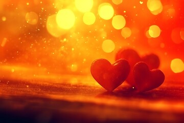 Romantic background with soft glowing hearts and bokeh lights for love-themed designs
