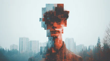 Plexiglas schilderij Abstracte kunst Modern art piece showing a person with a distorted face in an urban setting  © red_orange_stock