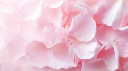Obraz premium Soft pink flower petals scattered on a light background in a garden setting
