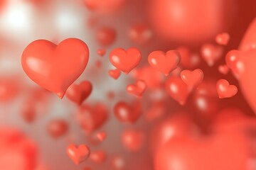 Red Hearts Floating in a Dreamy Abstract Background for Romantic Designs and Concepts
