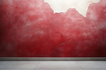 Textured Red Wall with Cracked Surface in Minimalistic Indoor Space