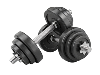 Two adjustable dumbbells with weight plates, used for strength training, weightlifting, and fitness workouts. Ideal for home gym or commercial fitness settings.