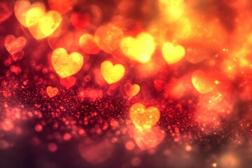Romantic Heart Bokeh Background with Warm Tones and Soft Glowing Lights