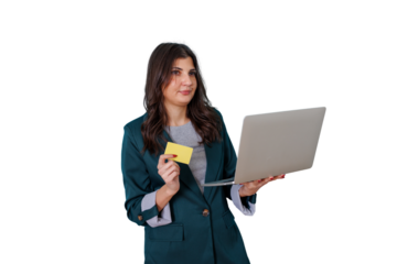 Woman shopping online using a laptop and credit card for e-commerce payment and secure digital banking transactions