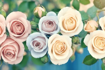 Beautiful Arrangement of Soft Pastel Roses in Various Shades with Greenery Accents