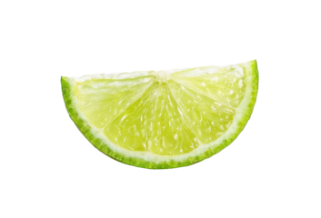 Freshly sliced green lime fruit isolated on white background. Highlighted texture and juicy appearance, ideal for food and drink concepts.