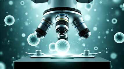 Microscope and Scientific Exploration: A close-up view of a microscope set against a backdrop of illuminated cells, symbolizing scientific discovery and medical research.