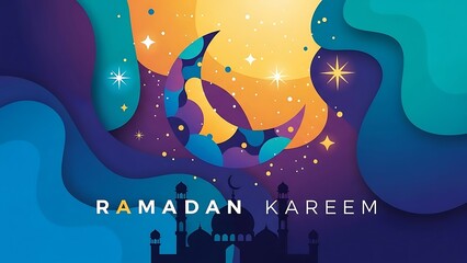 Ramadan Kareem Crescent Moon Night Sky Stars Celebration Wishes