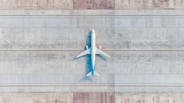 Airplane on runway prepares for takeoff on clear day at airport location