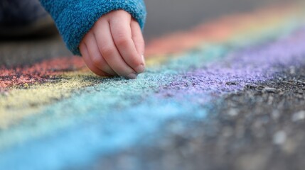 Obraz premium Child draws with colorful chalk on pavement during sunny day