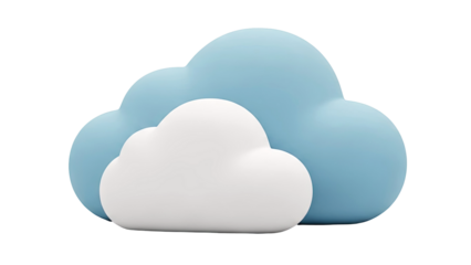 Two stylized clouds, one white, one blue, on a white background