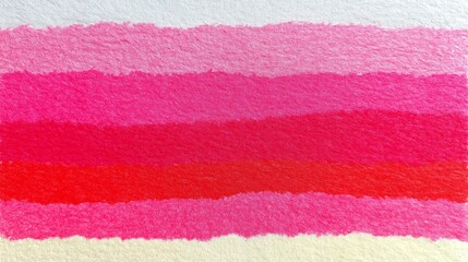 Vibrant horizontal stripes of pink and red pigment applied to a textured paper surface