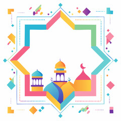 Geometric islamic design illustration with mosque silhouettes and colorful elements
