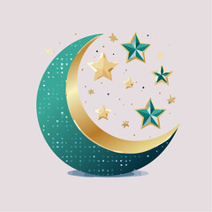 Stylized crescent moon with gold accents and stars for design element