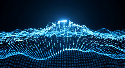 Blue Digital Waveform with Glowing Light.