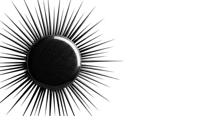 Abstract black sunburst with reflective orb
