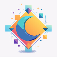 Abstract crescent moon illustration with geometric shapes and gradient colors