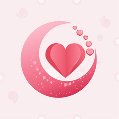 Pink heart and moon design with decorative elements on light background