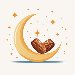 Decorative crescent moon with star embellishments and dates illustration