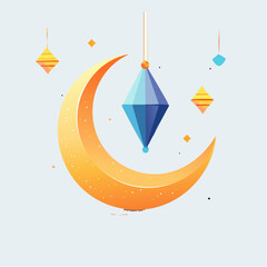 Stylized crescent moon and lanterns illustration for islamic holiday design