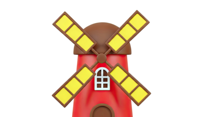 Cartoon Red Windmill with Yellow Blades