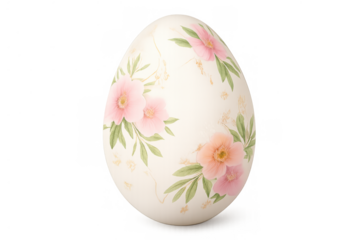 Easter egg displaying watercolor pink flowers and green leaves pattern, celebrating spring and rebirth