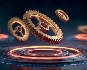 Technology Gears Showcase in a Futuristic Industrial Environment