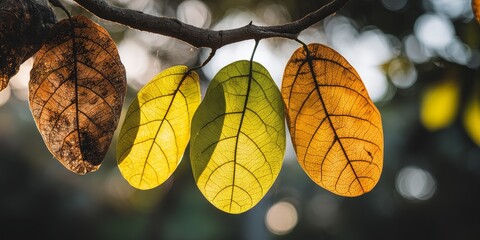 Leaves Transforming with Business Innovations Technology in a Vibrant Forest Setting