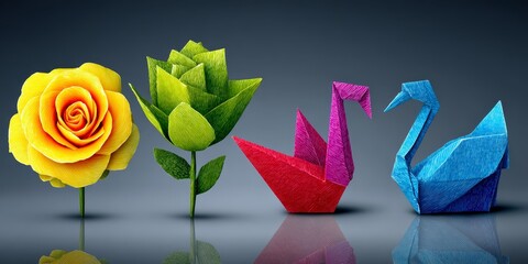 Origami Art Showcase, Business Innovations Technology, Indoor Gallery, Colorful Craft Display