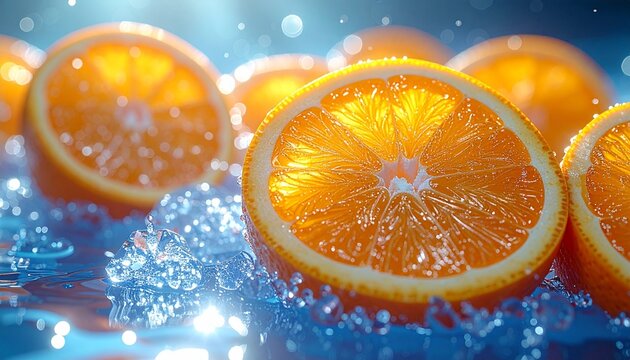 Vibrant orange slices in bubbly water
