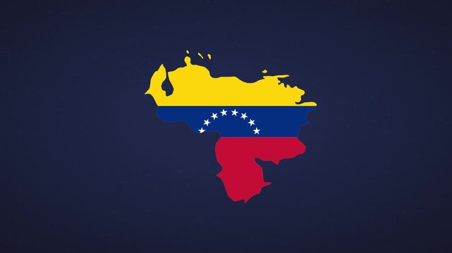 Stylized map of Venezuela featuring energetic colors and bold silhouette