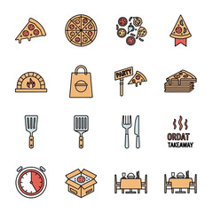 Food Icons Pizza Delivery Takeaway Restaurant.