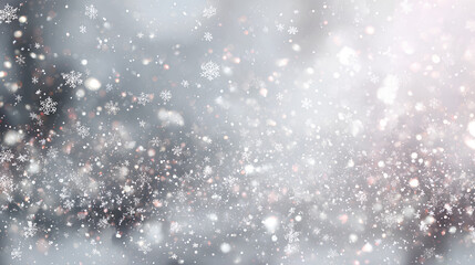Christmas festive falling snow with snowflakes and soft light on a white background, holiday graphic design