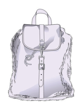 Women's backpack technical illustration vector mockup template.